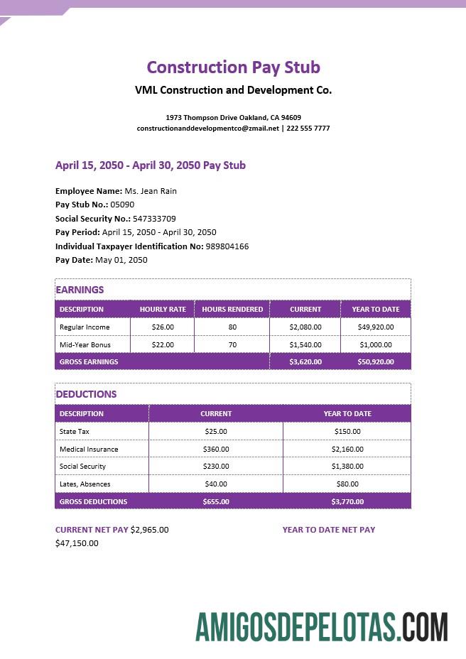 Realista Modelo Word e PDF de recibo de pagamento de construção